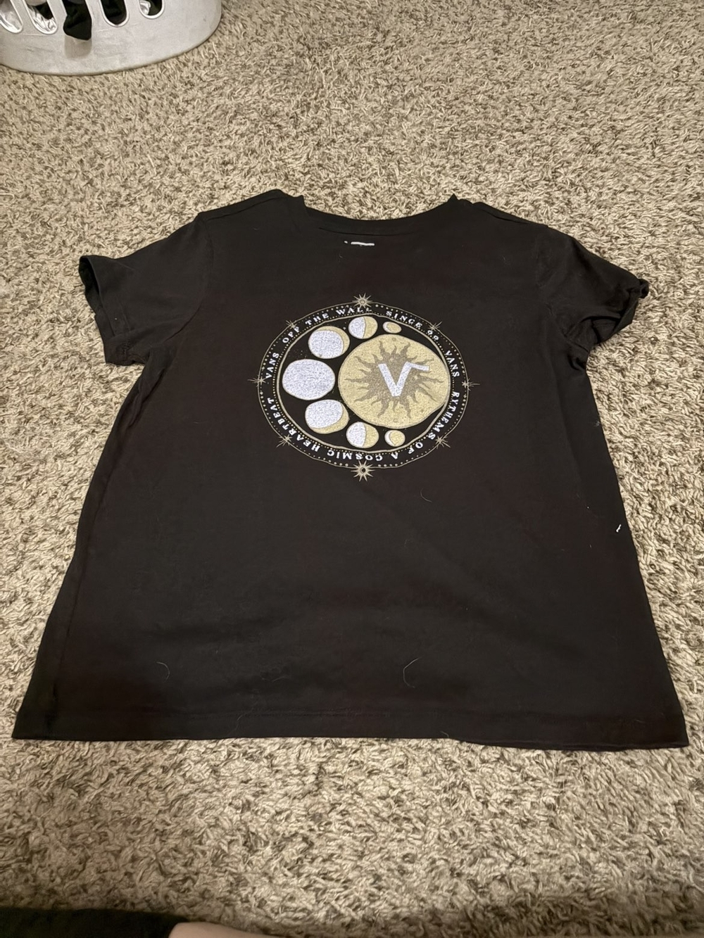 Black Cropped Graphic Tee with Sun & Moon Design